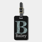 Blue Floral Damask Print B monogram initiaal Bagagelabel (Voorkant verticaal)
