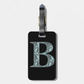 Blue Floral Damask Print B monogram initiaal Bagagelabel (Achterkant verticaal)