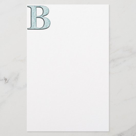 Blue Floral Damask Print B monogram initiaal Briefpapier (Voorkant)