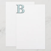Blue Floral Damask Print B monogram initiaal Briefpapier (Voorkant / Achterkant)