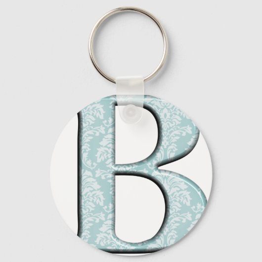 Blue Floral Damask Print B monogram initiaal Sleutelhanger (Voorkant)