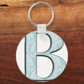 Blue Floral Damask Print B monogram initiaal Sleutelhanger (Voorkant)