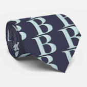 Blue Floral Damask Print B monogram initiaal Stropdas (Opgerold)
