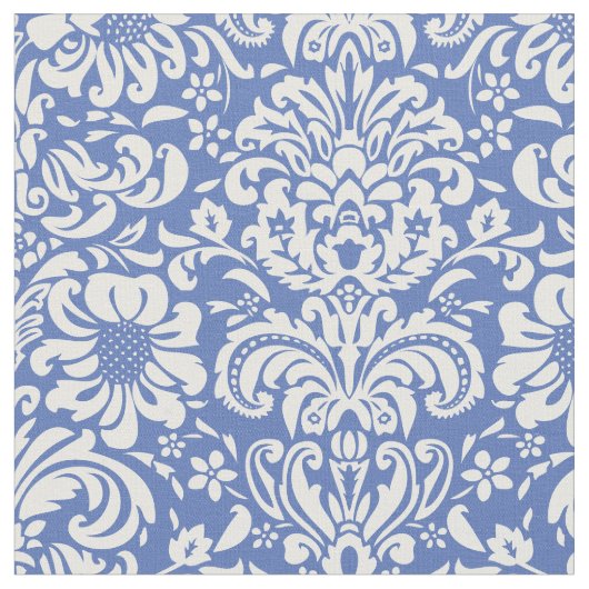Blue Floral Damask Stof (Close Up)