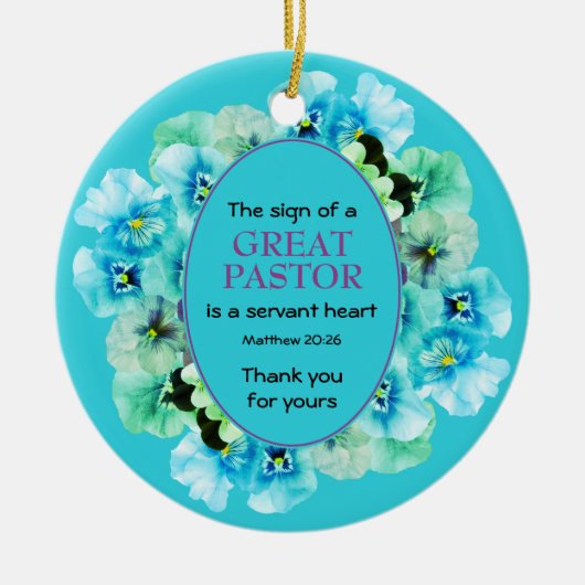 Blue Floral DANK JE Pastor Appreciation Keramisch Ornament (Voorkant)