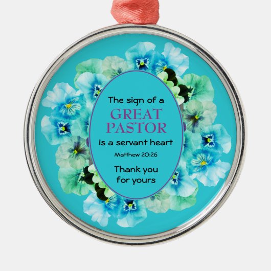 Blue Floral DANK JE Pastor Appreciation Metalen Ornament (Voorkant)