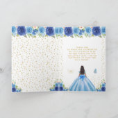 Blue Floral Dark Skin Girl Birthday Bedankkaart (Binnen)