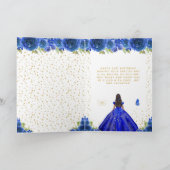 Blue Floral Dark Skin Girl Birthday Kaart (Binnen)