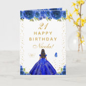 Blue Floral Dark Skin Girl Birthday Kaart (Gele Bloem)