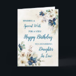 Blue Floral Daughter In Law Verjaardag Kaart<br><div class="desc">Een mooie kaart voor je schoondochter op haar verjaardag met sierlijke marineblauwe en crèmekleurige waterverven.</div>