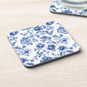 Blue Floral delftware  stijl botanisch Bier Onderzetter (Linkerzijde)