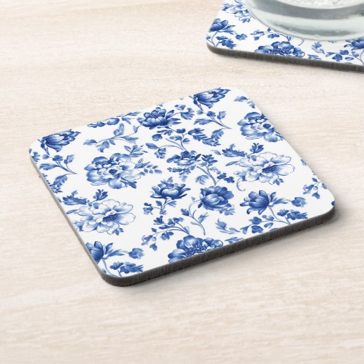 Blue Floral delftware  stijl botanisch Bier Onderzetter (Linkerzijde)