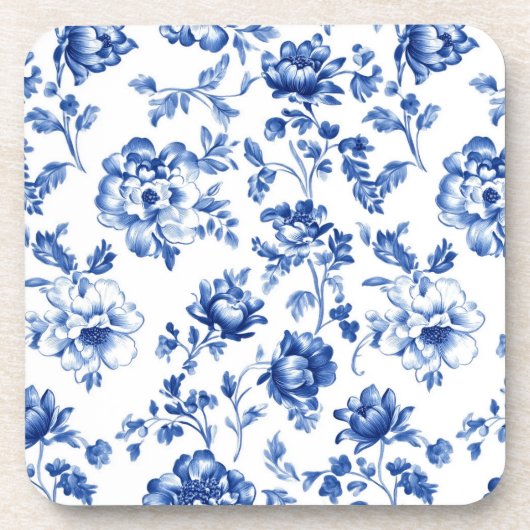 Blue Floral delftware  stijl botanisch Bier Onderzetter (Voorkant)