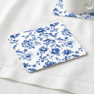 Blue Floral delftware  stijl botanisch Kartonnen Onderzetters