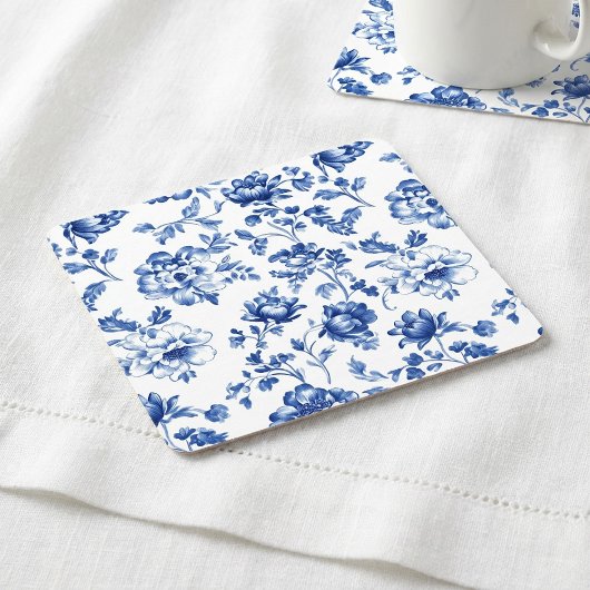 Blue Floral delftware  stijl botanisch Kartonnen Onderzetters