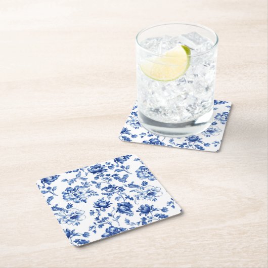 Blue Floral delftware stijl botanisch Kartonnen Onderzetters (Insitu)