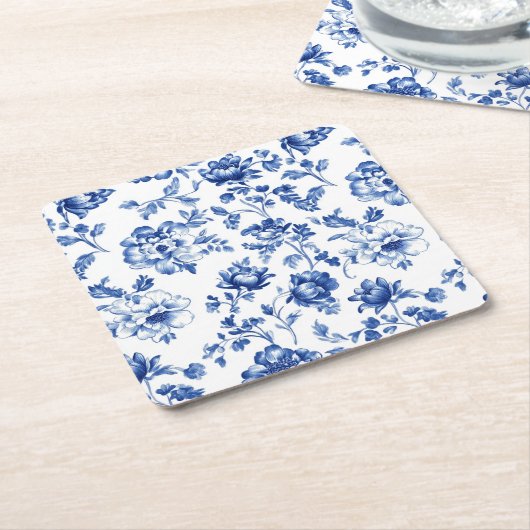 Blue Floral delftware  stijl botanisch Kartonnen Onderzetters (Schuin)