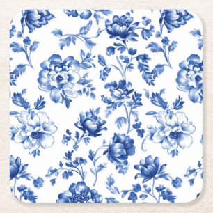 Blue Floral delftware  stijl botanisch Kartonnen Onderzetters