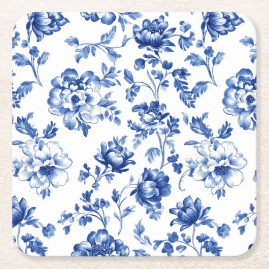 Blue Floral delftware  stijl botanisch Kartonnen Onderzetters (Voorkant)