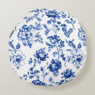Blue Floral delftware  stijl botanisch Rond Kussen