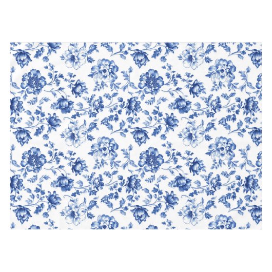 Blue Floral delftware  stijl botanisch Tafelkleed (Voorkant (Horizontaal))