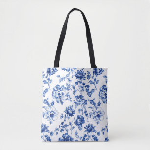 Blue Floral delftware stijl botanisch Tote Bag