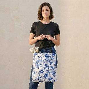 Blue Floral delftware stijl botanisch Tote Bag