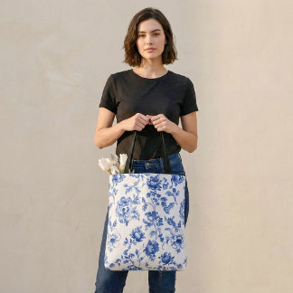Blue Floral delftware  stijl botanisch Tote Bag