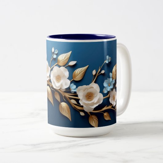 Blue Floral Delight Coffee Mok (Voorkant rechts)
