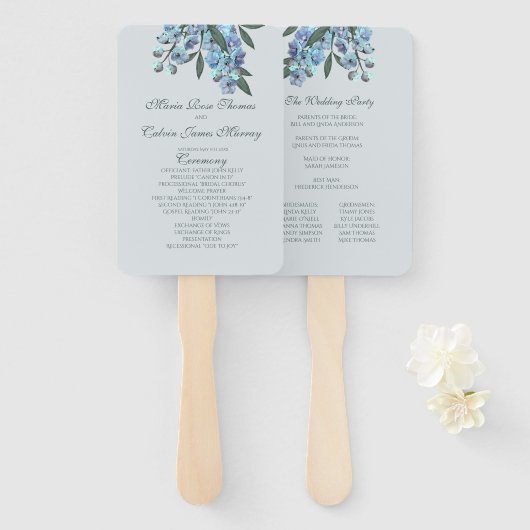 Blue Floral Delphinium Bouquet Handwaaier (Voorkant en achterkant)