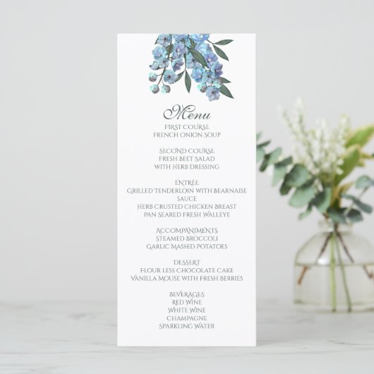 Blue Floral Delphinium Bouquet Menu (Staand voorkant)