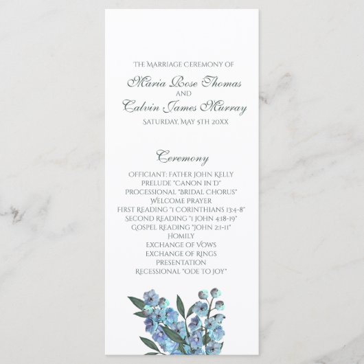 Blue Floral Delphinium Bouquet Programmakaart (Voorkant)
