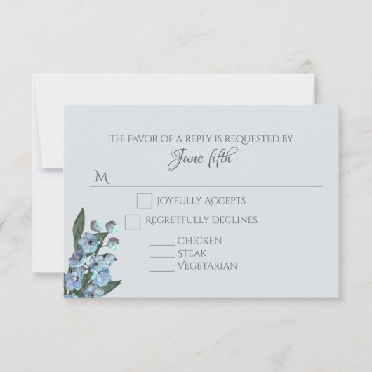 Blue Floral Delphinium Bouquet RSVP Kaartje (Voorkant)