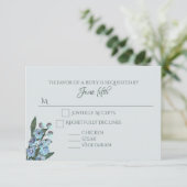 Blue Floral Delphinium Bouquet RSVP Kaartje (Staand voorkant)