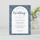 Blue Floral, Delphinium Flowers Arch Shape Wedding Kaart (Staand voorkant)