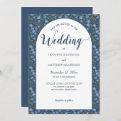 Blue Floral, Delphinium Flowers Arch Shape Wedding Kaart (Voorkant / Achterkant)