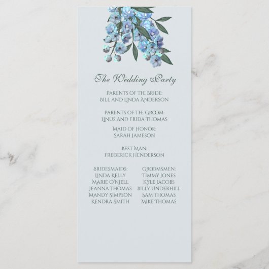 Blue Floral Delphinium-programma Programmakaart (Achterkant)