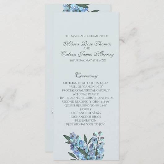 Blue Floral Delphinium-programma Programmakaart (Voorkant / Achterkant)