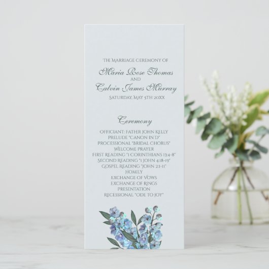 Blue Floral Delphinium-programma Programmakaart (Staand voorkant)