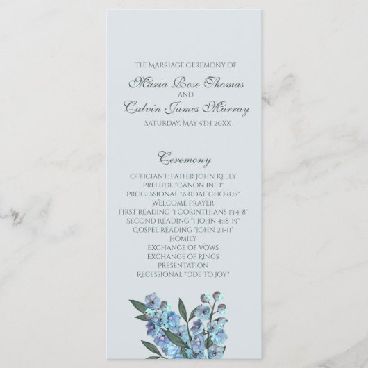 Blue Floral Delphinium-programma Programmakaart (Voorkant)