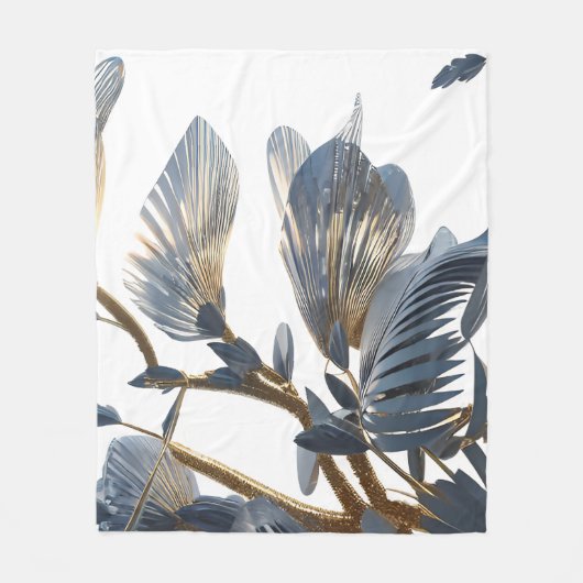 Blue Floral Design Plant Fleece Deken (Voorkant)