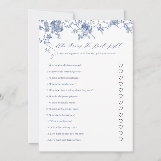 Blue Floral die de bruid kent Beste spel Kaarten (Voorkant)