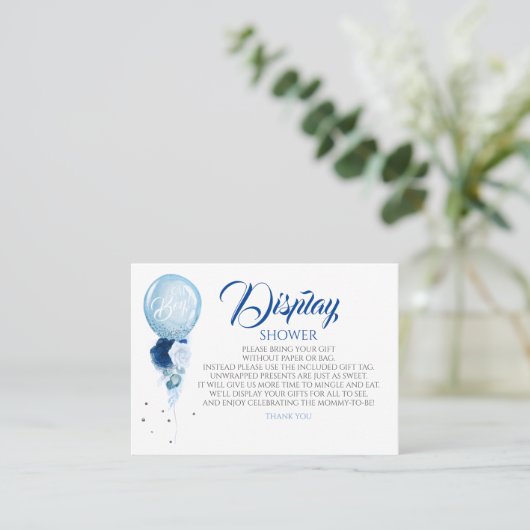 Blue Floral Display Baby shower Visitekaartje (Staand voorkant)