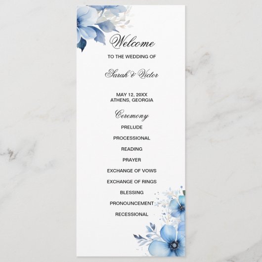Blue Floral double side program card Programmakaart (Voorkant)