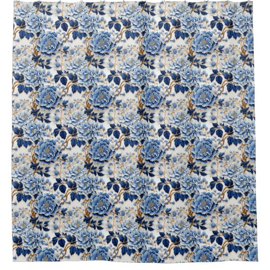 Blue Floral  Douchegordijn (Voorkant)