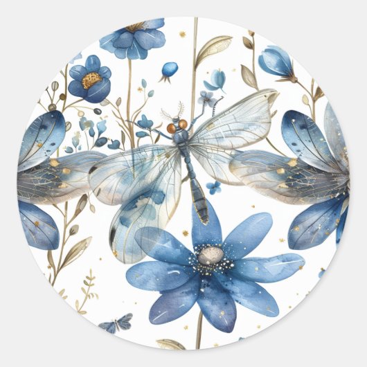 Blue Floral Dragonfly Sticker Envelope Seal (Voorkant)