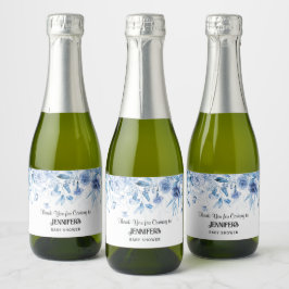 Blue Floral Drop, Boy Baby shower Dank je wel, Sparkling Wijnetiket
