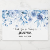 Blue Floral Drop, Boy Baby shower Dank je wel, Sparkling Wijnetiket (Enkel label)
