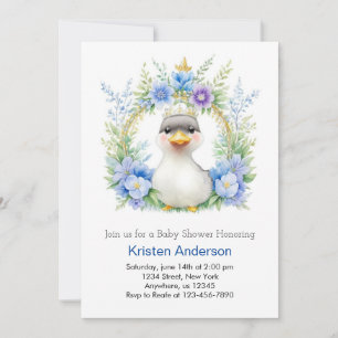 Blue Floral Duck Boy Baby shower Kaart