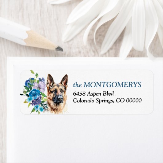 Blue Floral Duitse herdershond retouradres Etiket (Insitu)